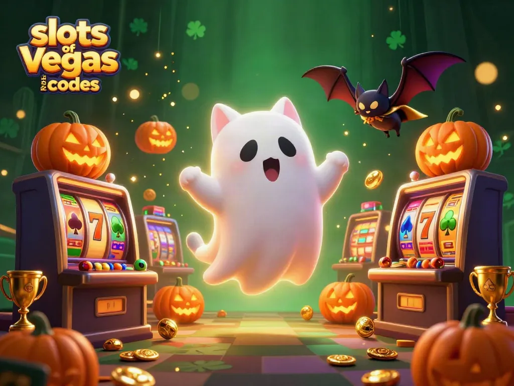 Play engaging slots of vegas bonus codes with a friendly ghost cat in a haunted casino scene.