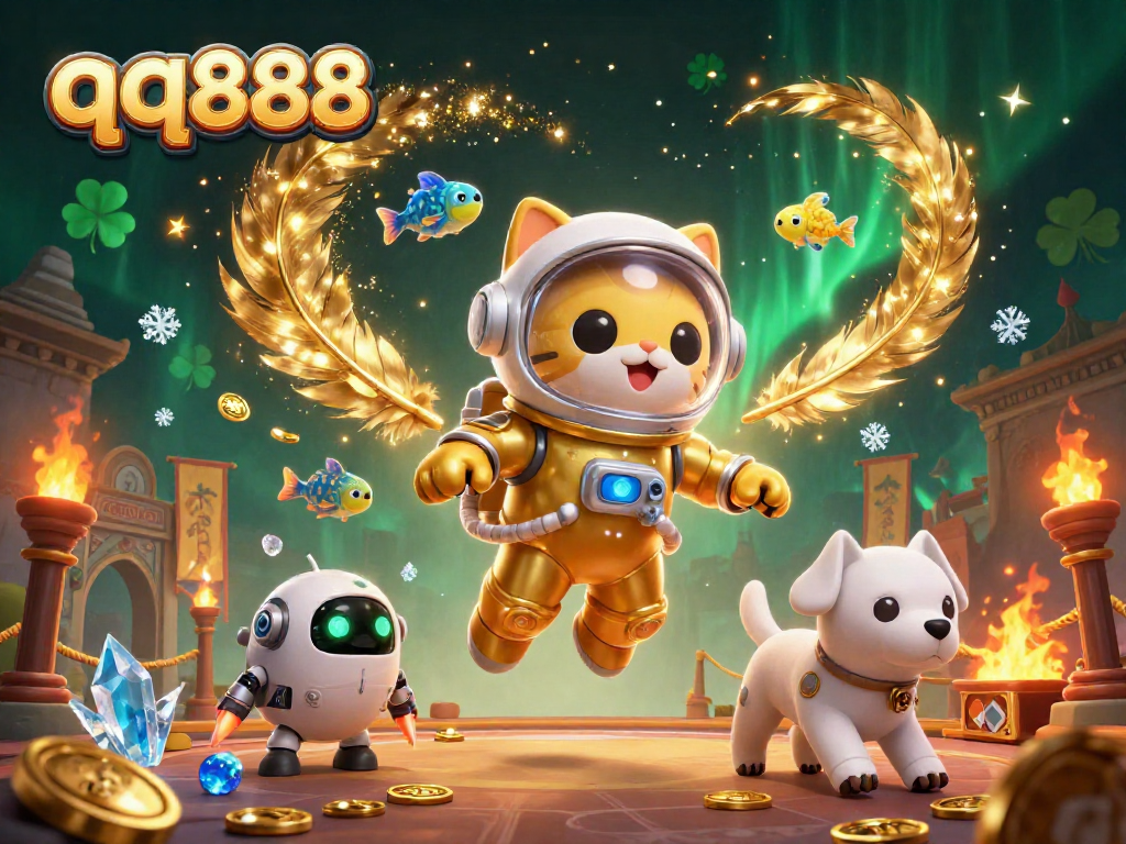 Engage in exciting fun with qq888 through this vibrant, ultra-detailed online casino scene.