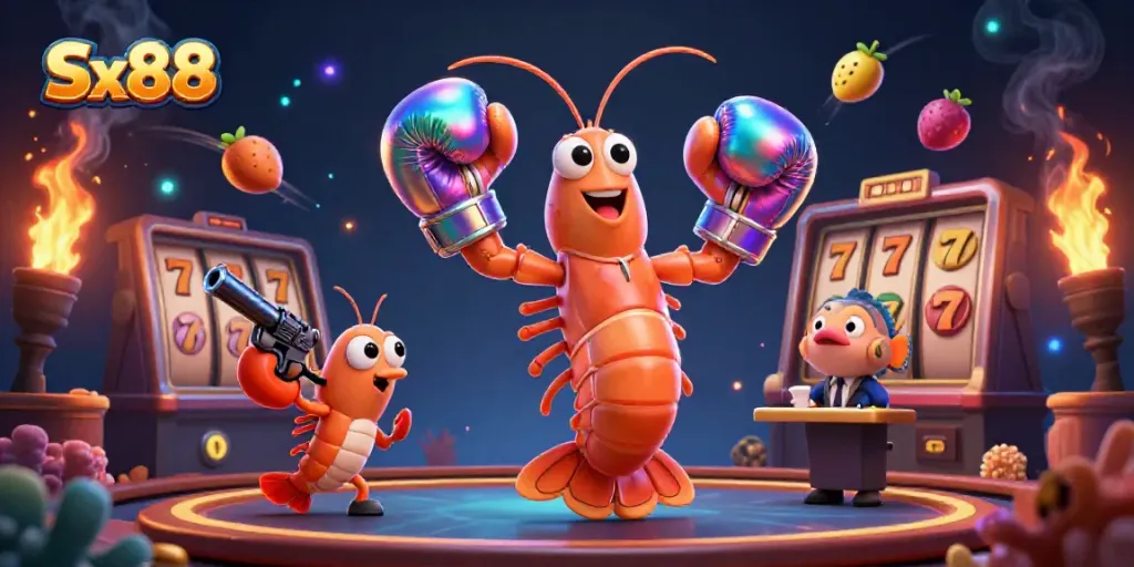 Sx88 showcases a dynamic gambling scene with vibrant characters and exciting slot game elements.