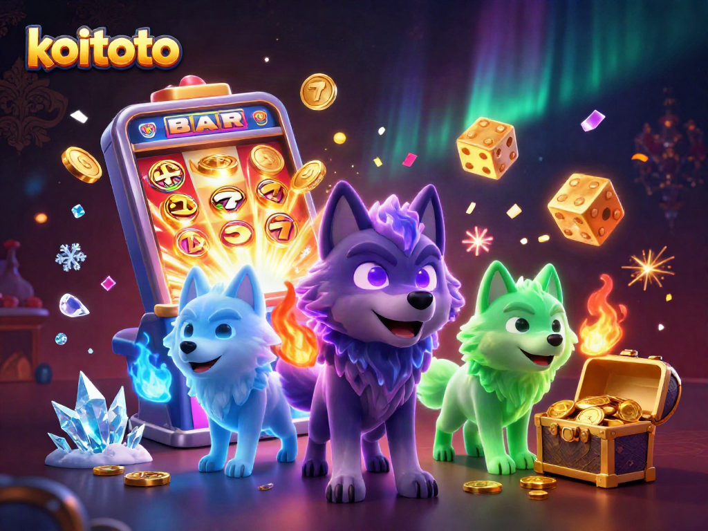 Koitoto slot machine jackpot with ghostly wolves and casino elements in an immersive 3D illustration.