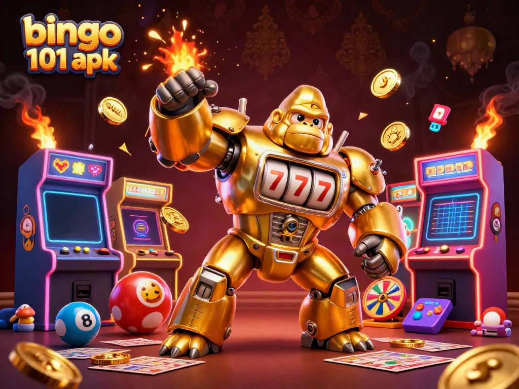 Menangkan permainan bingo dengan bingo 101 apk, mecha gorila emas dan berbagai elemen kasino bergerak.