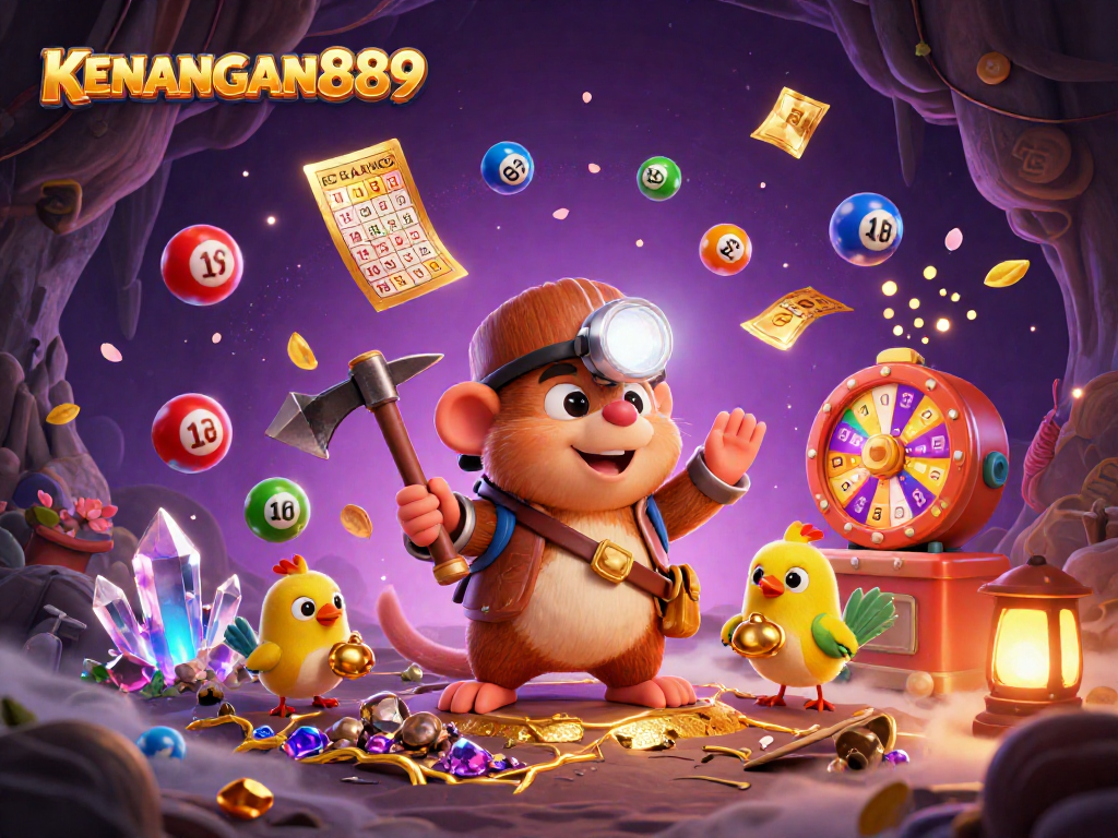 Experience the thrill of KENANGAN889 with a treasure hunter and canary in a dynamic casino scene.