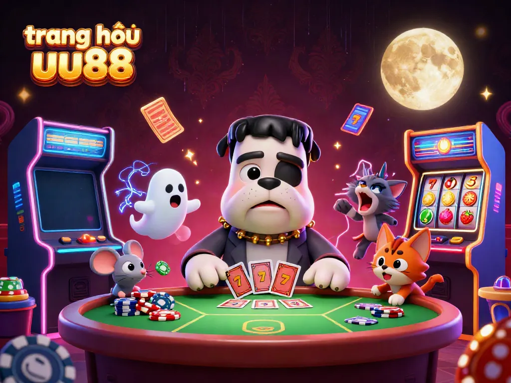 Experience thrilling gameplay on trang chủ uu88 with a vibrant 3D casino illustration featuring unique characters and games.