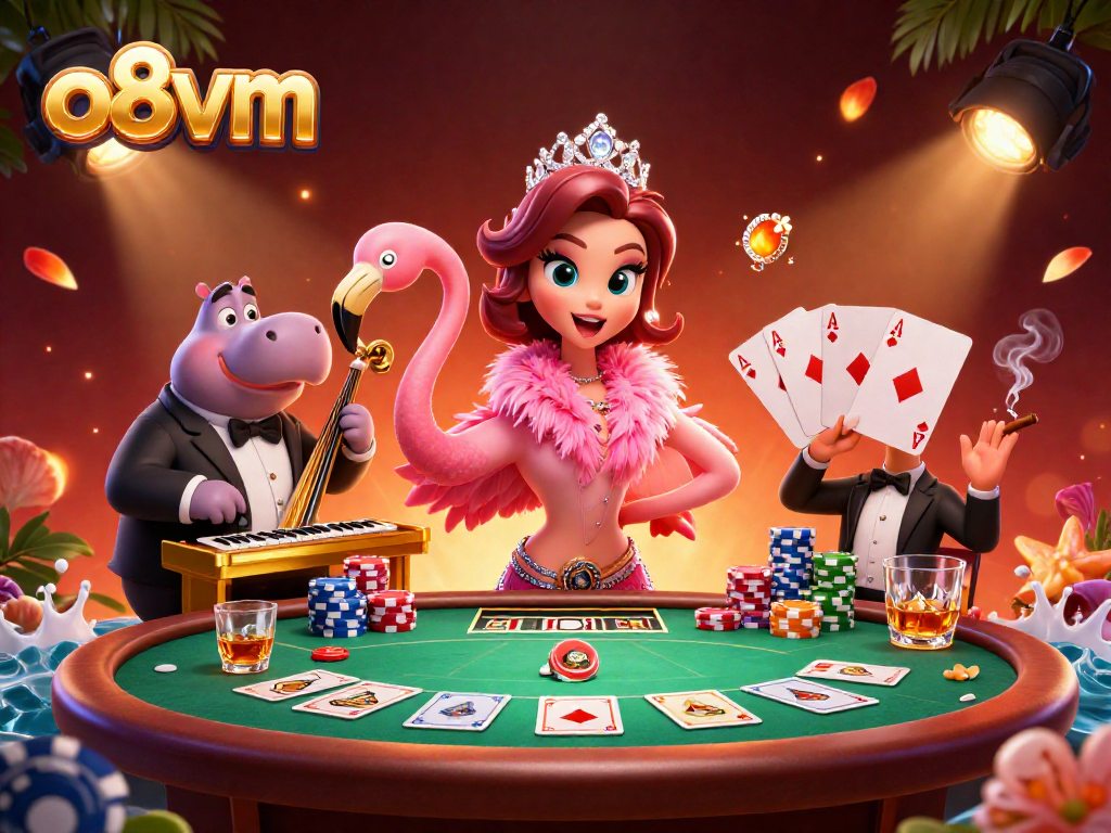 Experience thrilling wins at o8vm with a vibrant casino scene featuring catchy performers and dynamic game elements.