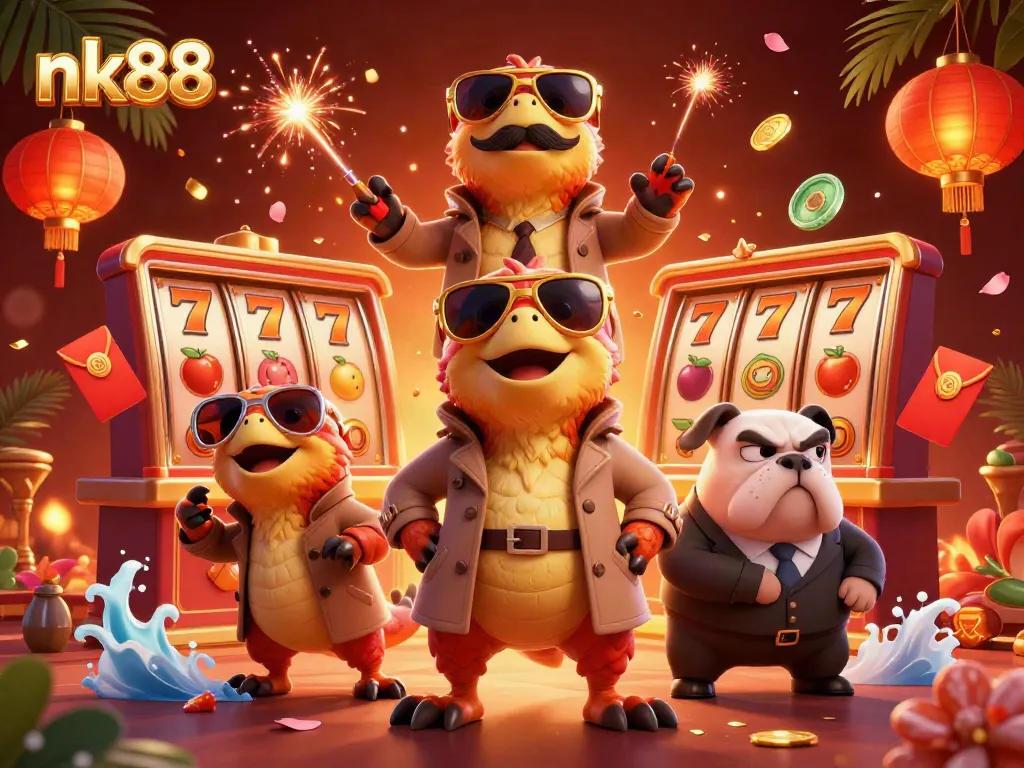 nk88 raptors sneak into VIP casino lined with spinning slot reels and lucky symbols