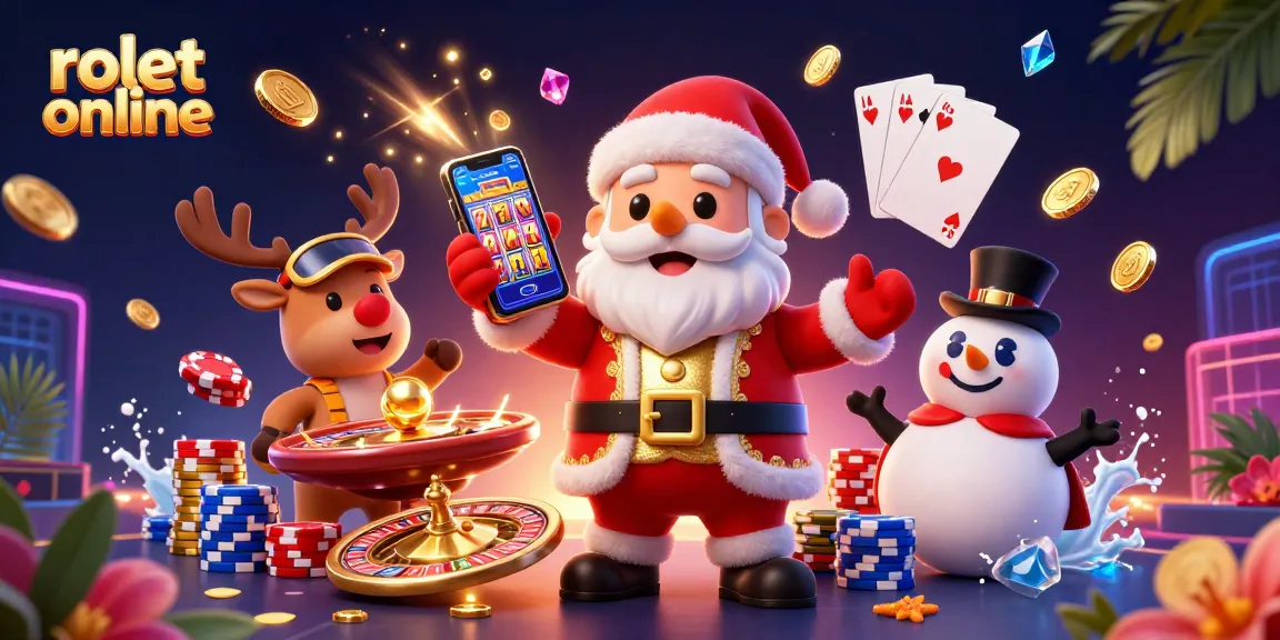 Play rolet online with a festive twist in this vibrant, cartoon-style casino scene promoting fun and excitement.