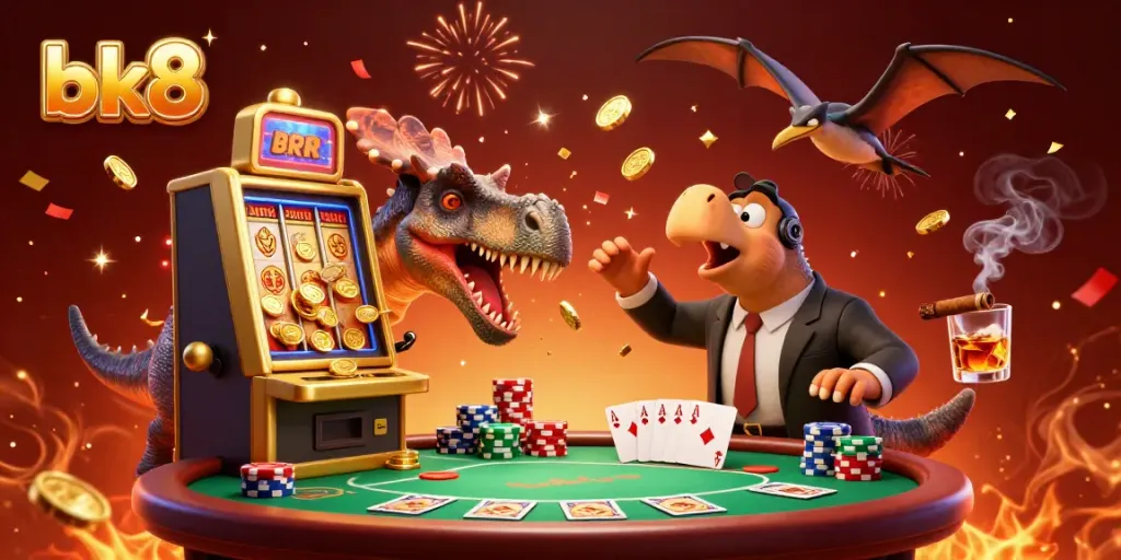 Experience the excitement of bk8 as a pachycephalosaurus wins coins at a golden slot machine.