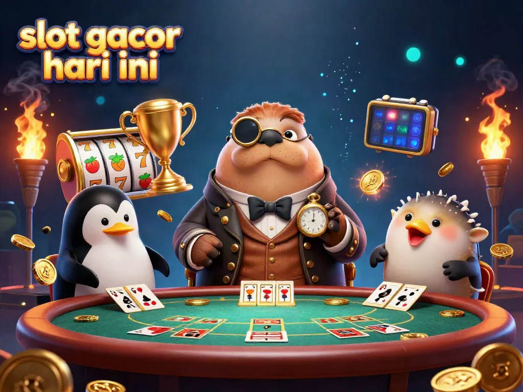 Gambar slot gacor hari ini menampilkan karakter lucu di meja poker bawah laut.