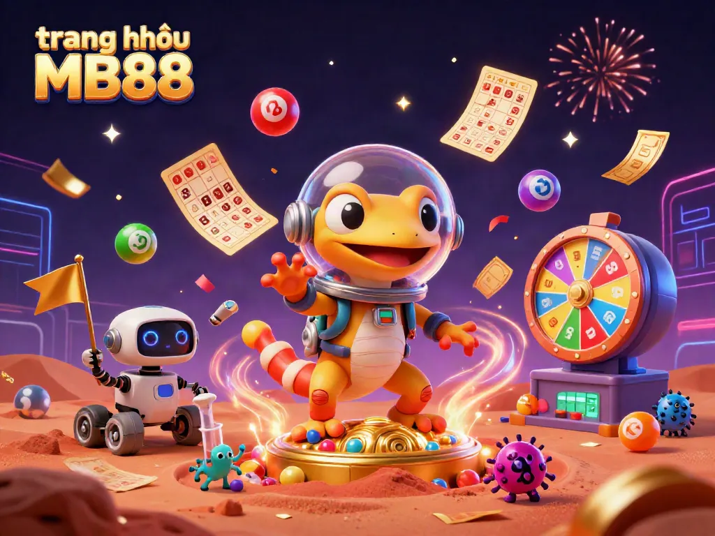 Experience excitement on trang chủ MB88 while a Martian gecko finds a golden casino among lottery balls.