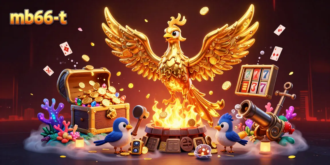 Engage with mb66-t's exciting casino world featuring a molten golden phoenix, wealth elements, and vibrant gaming surroundings.