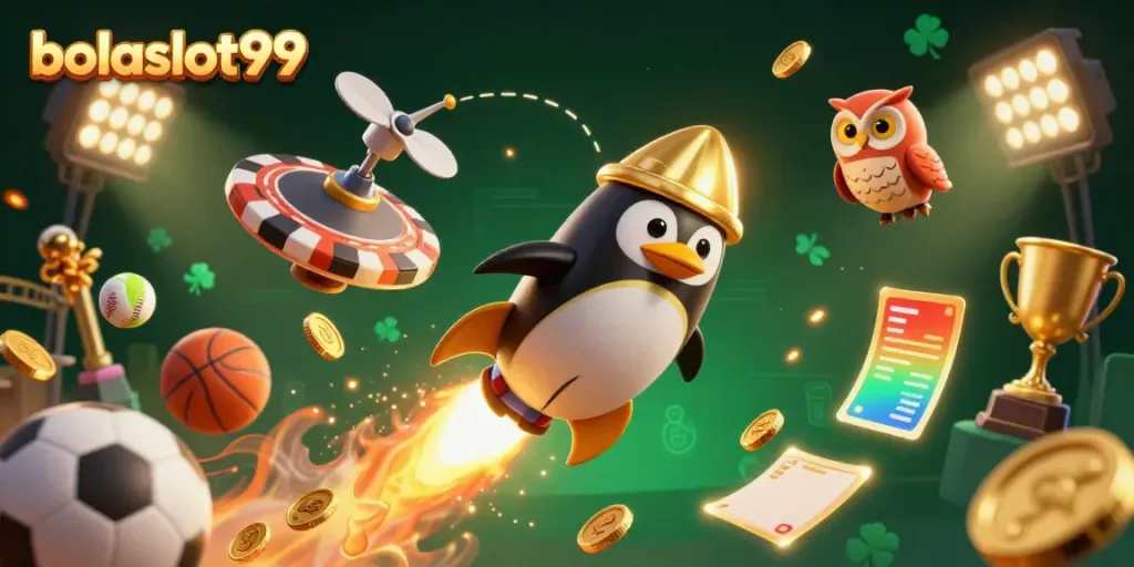 Experience thrilling gameplay at bolaslot99 with a vibrant casino-themed 3D illustration showcasing dynamic elements.