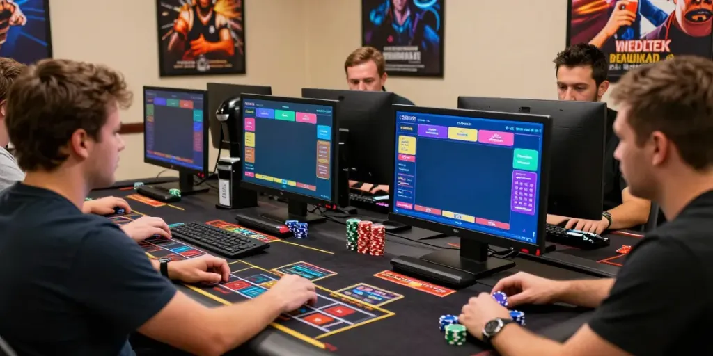 Dynamic gaming scene with players enjoying xx88 online casino experience together, filled with energy and excitement.