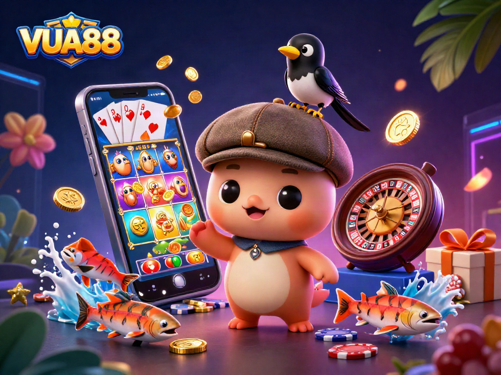 Engage in exciting VUA88 gaming adventures with this lively 3D illustration featuring beloved characters.