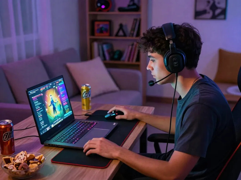 Player engaged in unsurtoto online gaming with cozy setup and LED lighting