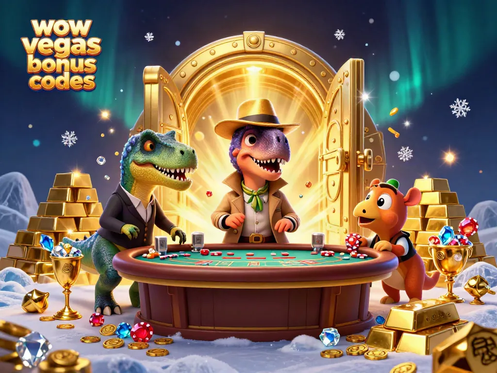 Experience the thrill of wow vegas bonus codes with fun 3D characters enjoying casino games.