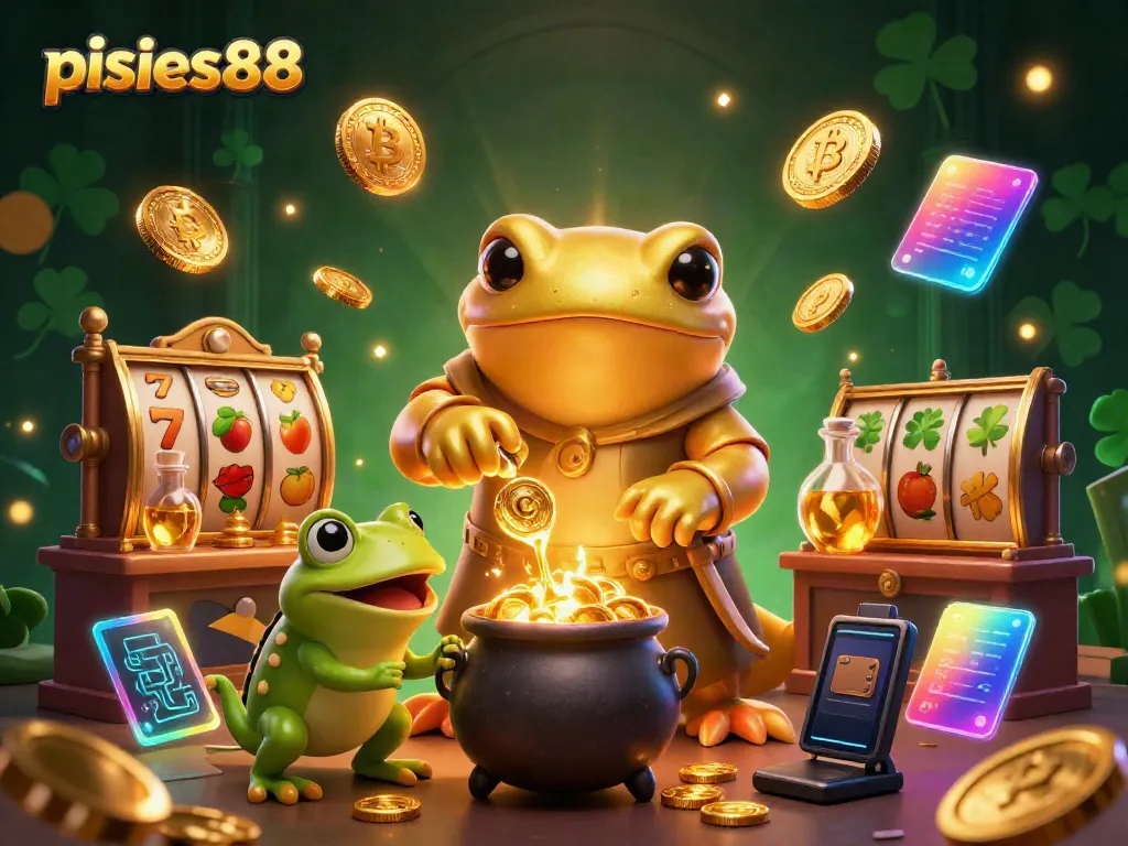 Experience exciting gameplay with pisces88 as golden coins rain from a whimsical casino scene.