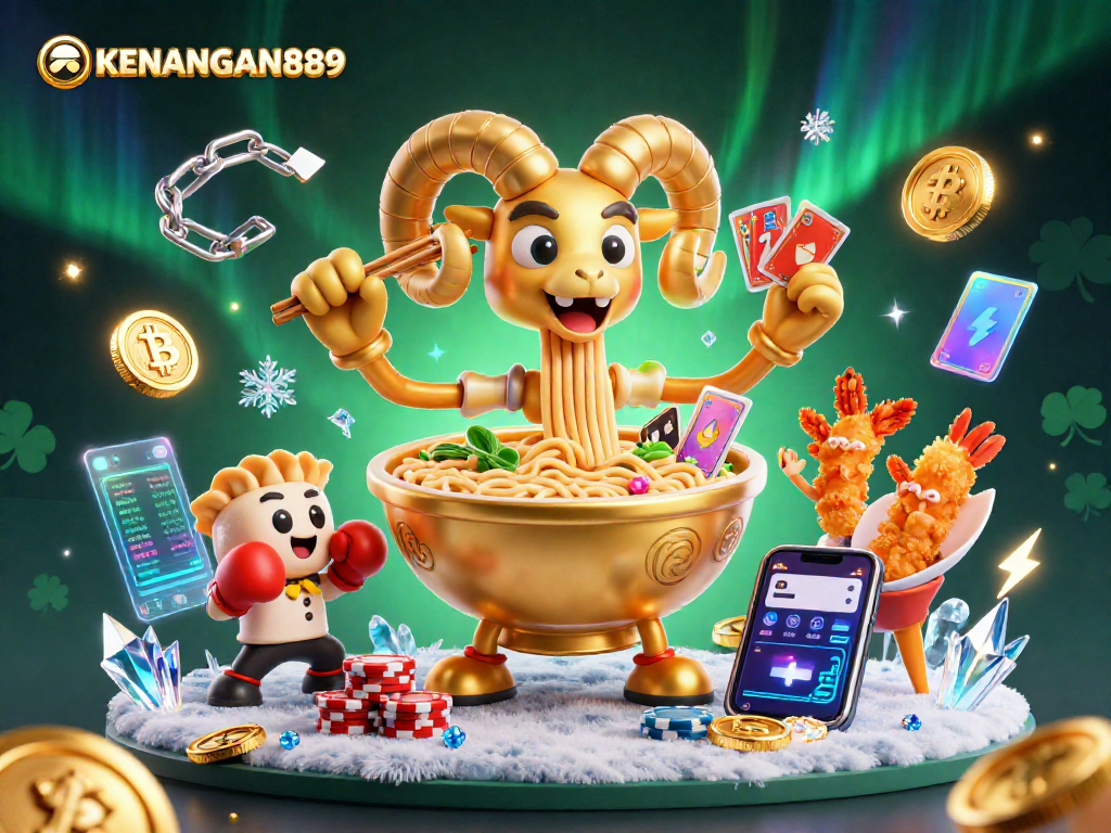 Join KENANGAN889's vibrant online gaming scene featuring animated characters and glowing crypto elements.