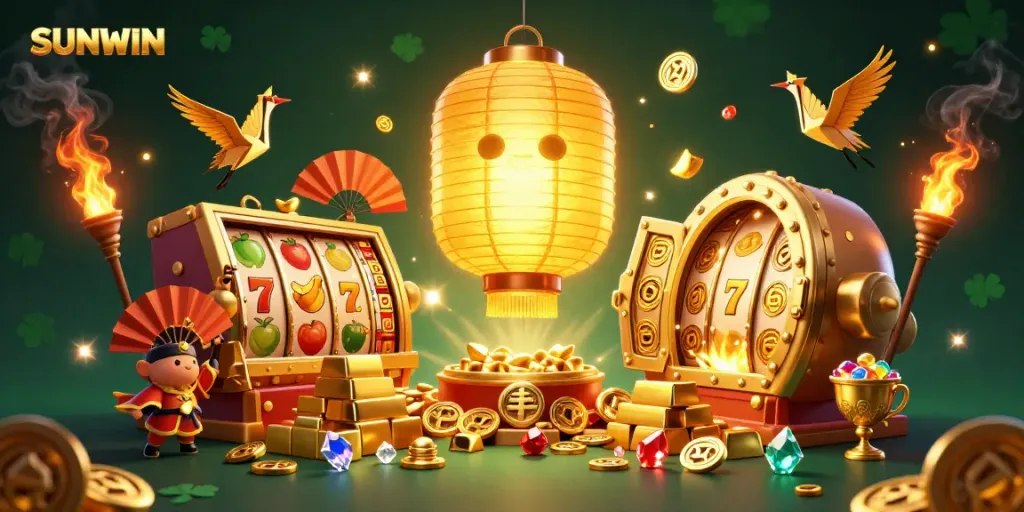Engage in thrilling games at SUNWIN with vibrant golden elements and dynamic gaming atmosphere.