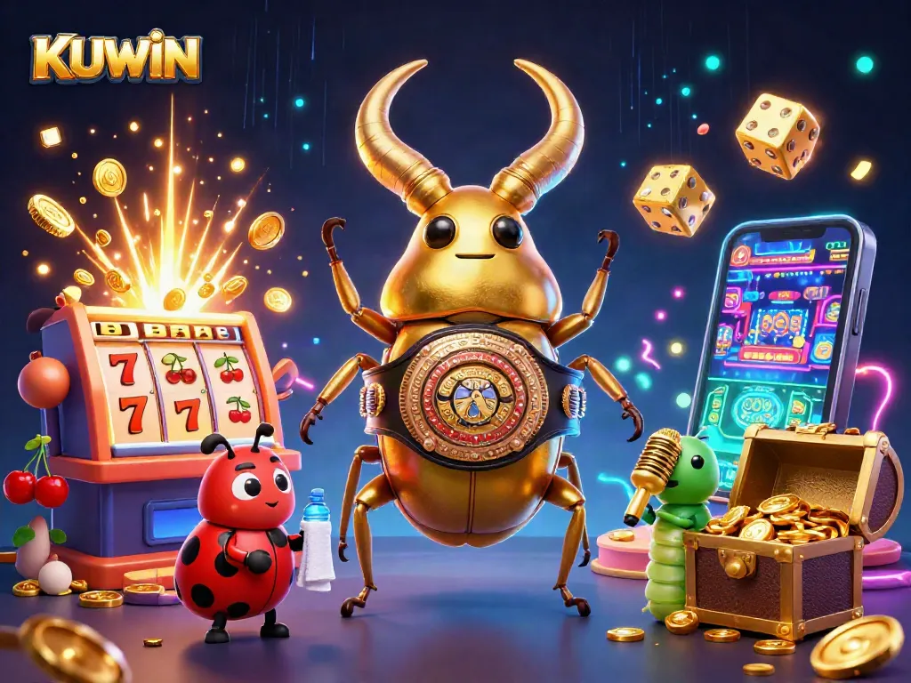 Engage with KUWIN's vibrant 3D casino scene featuring dynamic casino elements and characters.