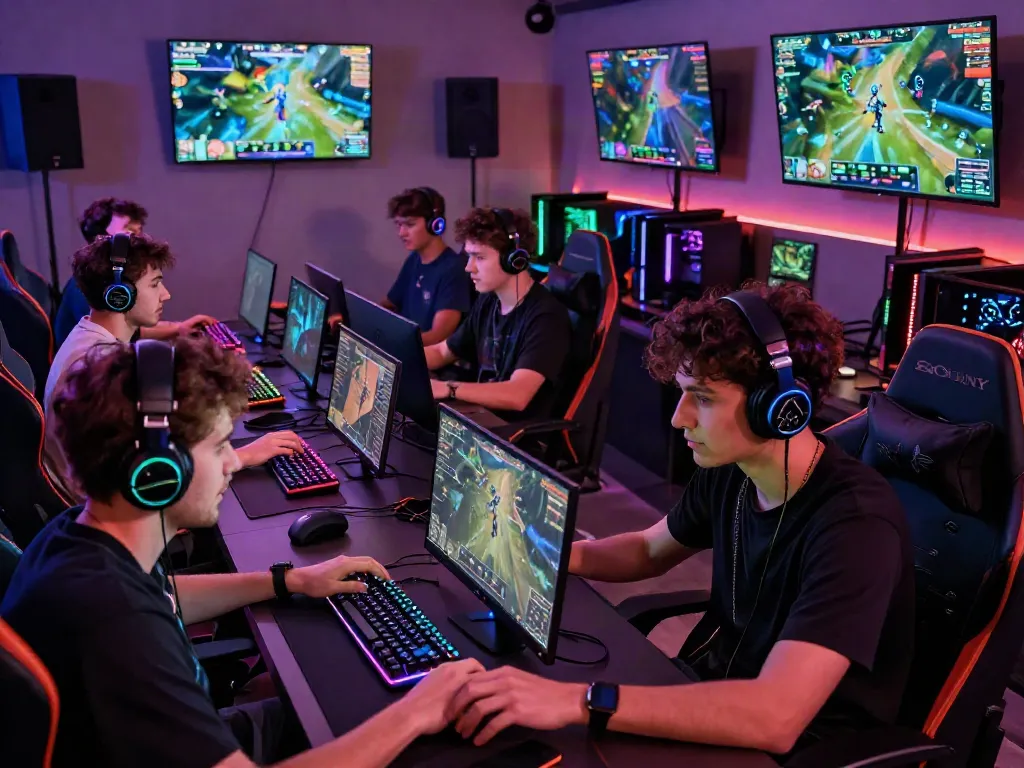 Người chơi đang tham gia game trực tuyến F168 trong không gian chơi game hiện đại với thiết bị chơi game cao cấp.