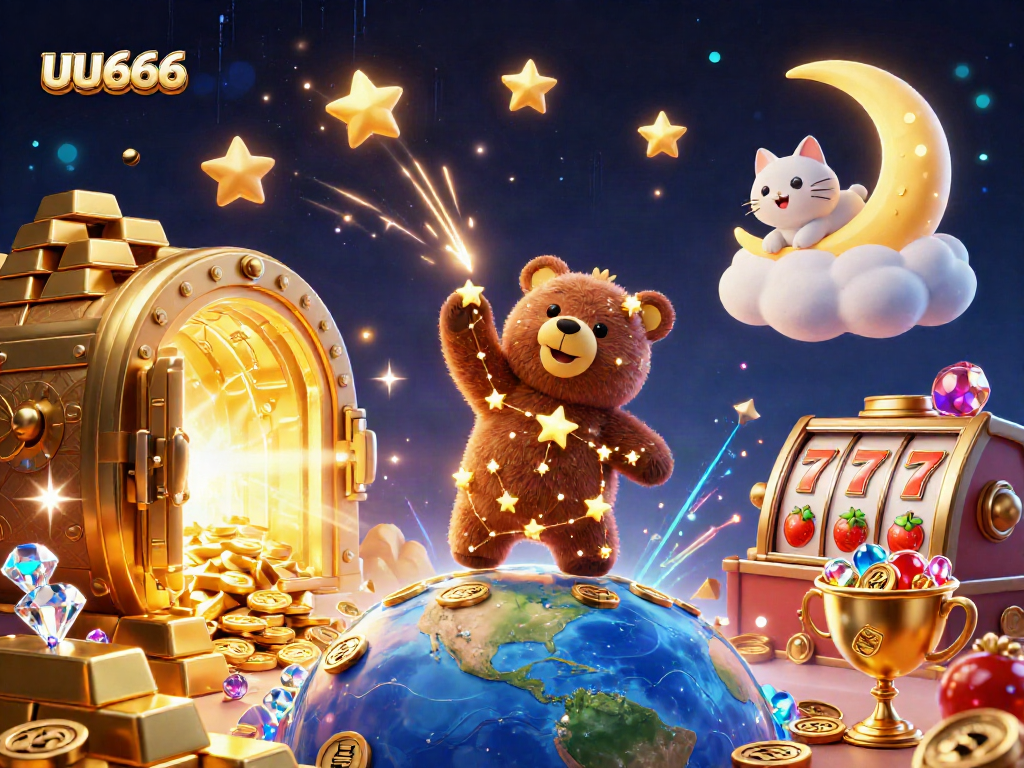 Play thrilling slots at uu666 with a magical constellation bear, treasures, and gems.