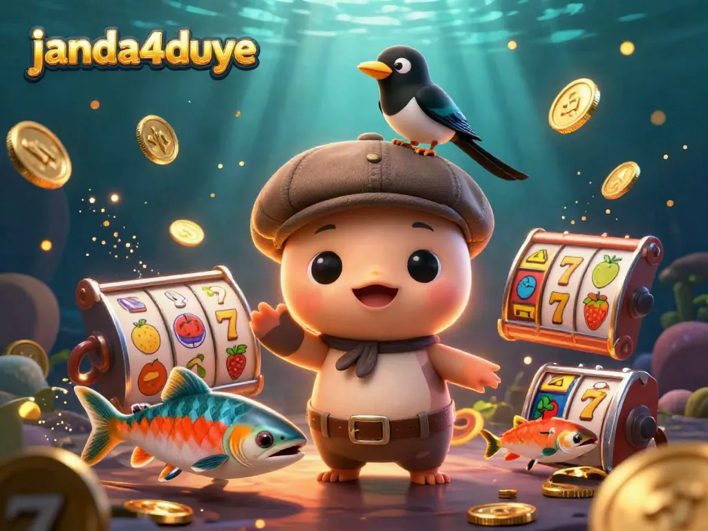 Janda4duye menghadirkan pengalaman bermain melalui ilustrasi penuh warna, slot terbang, dan elemen kasino menarik.
