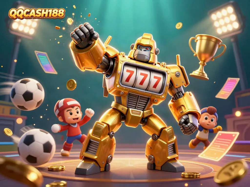 Experience thrilling wins at QQCASH188 with an ultra-detailed 3D scene of gaming excitement.