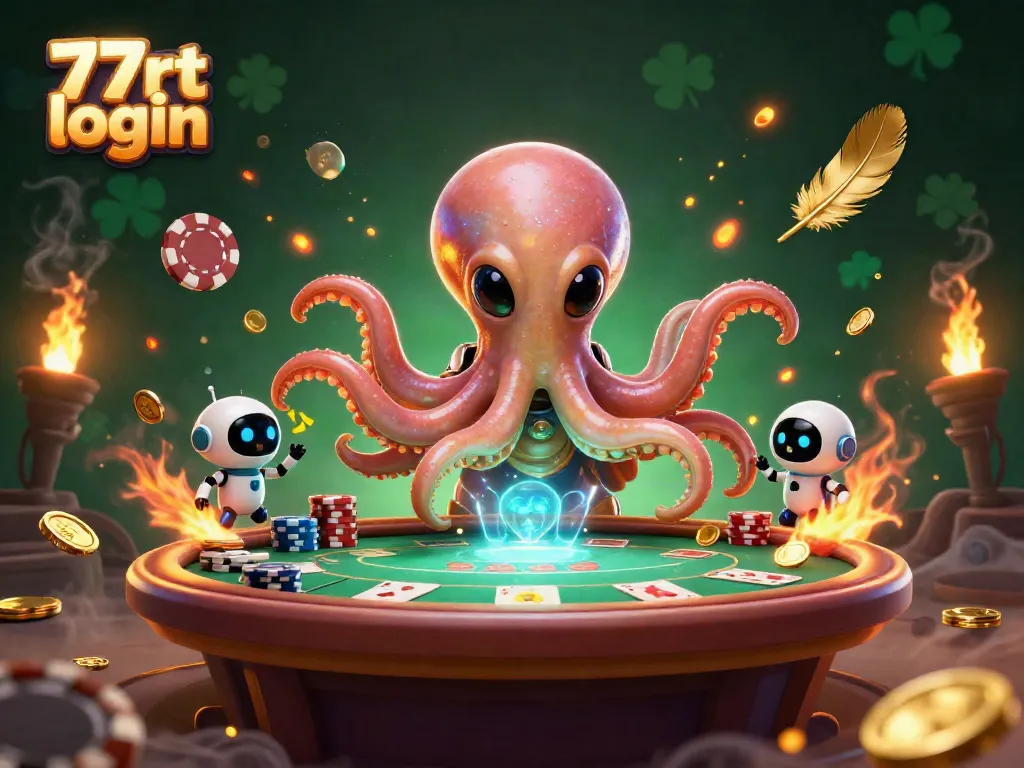 Engage in thrilling 77rt login gameplay with a holographic poker table and galactic characters.