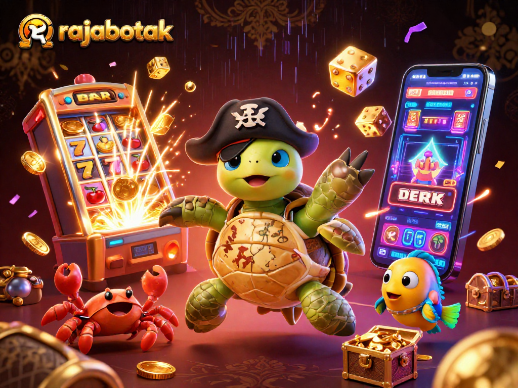 Experience the thrill of rajabotak's casino adventure with a lively pirate turtle and treasure.