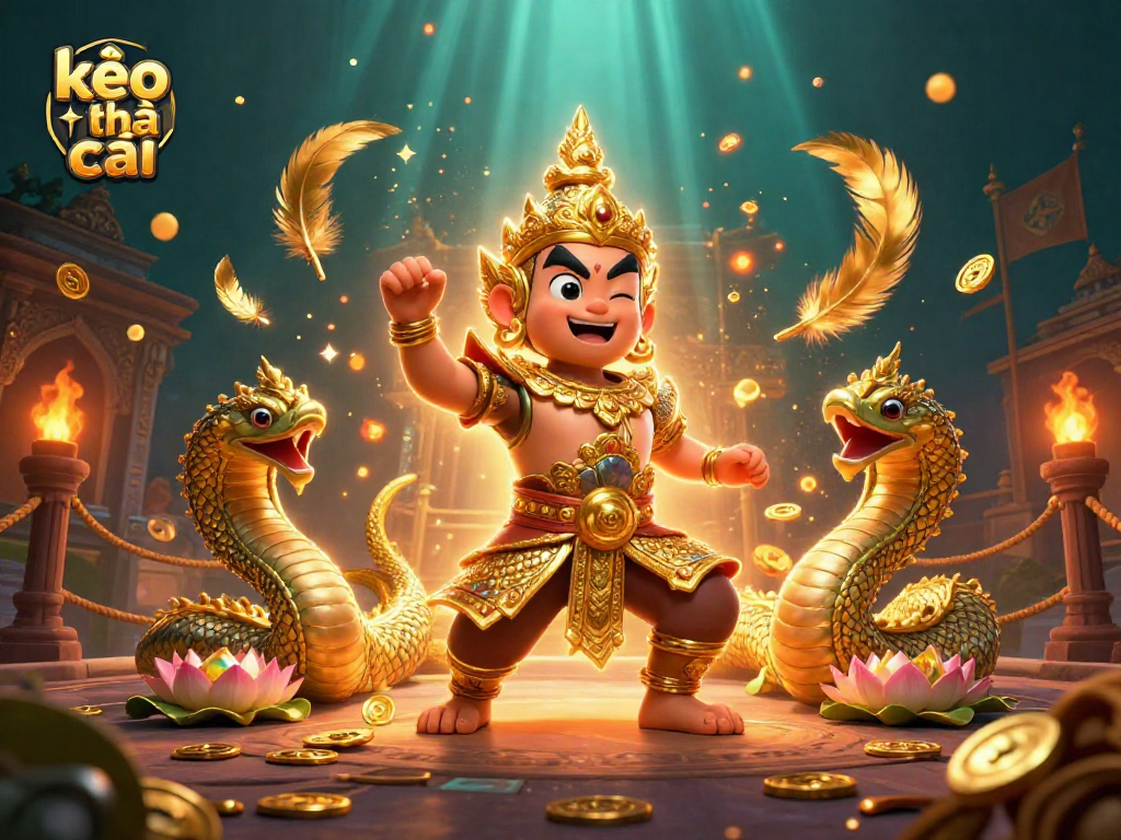 Engage with kèo nhà cái in this dynamic 3D illustration, showcasing a guardian amidst casino elements.