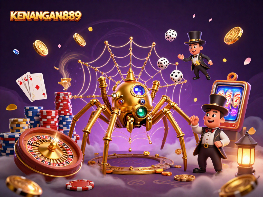 Catch winning moments with KENANGAN889 in this vibrant 3D casino scene!
