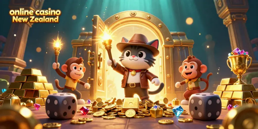 Experience the thrill of online casino New Zealand with a 3D explorer uncovering treasures.