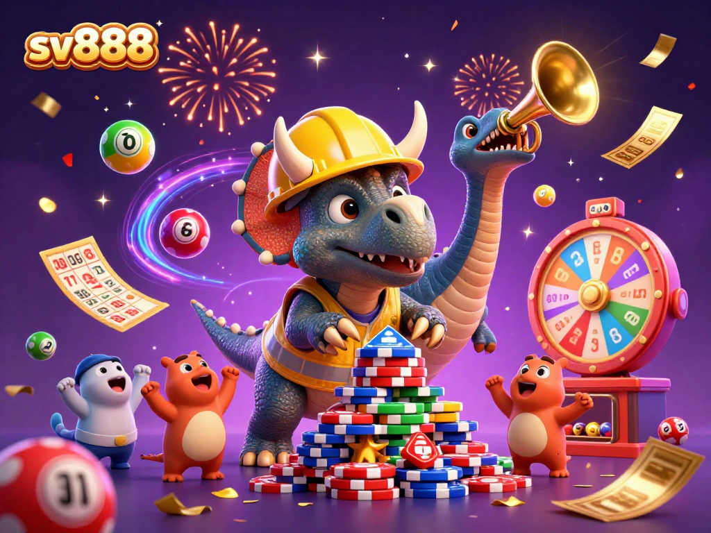 Experience excitement with sv888 in a celebratory scene full of colorful gambling elements.