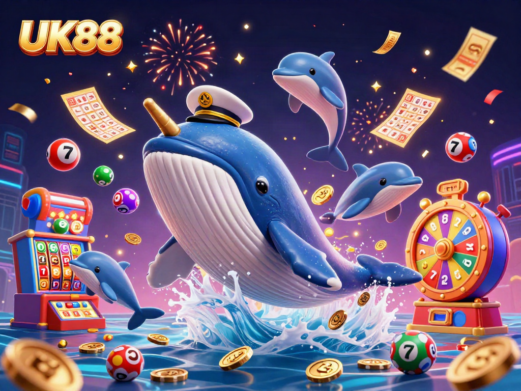 Experience thrilling gaming at UK88, illustrated with a vibrant 3D casino scene filled with excitement.