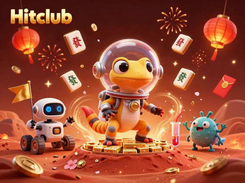 Hitclub illustrates winning moments from a dynamic casino scene filled with vibrant characters and festive elements.