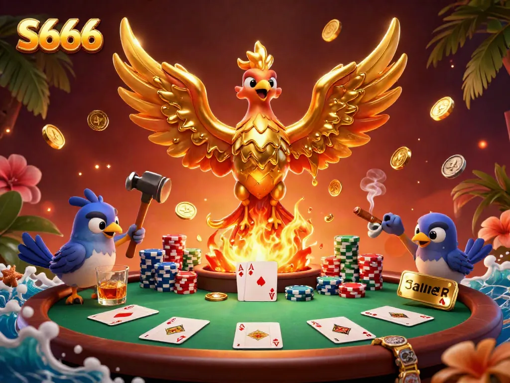 Experience golden wins at S666 casino with vibrant poker scenes and mythical characters.