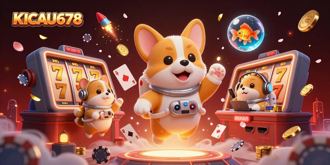 KICAU678 delivers an immersive gaming experience showcasing vibrant slot reels and playful characters in a casino.