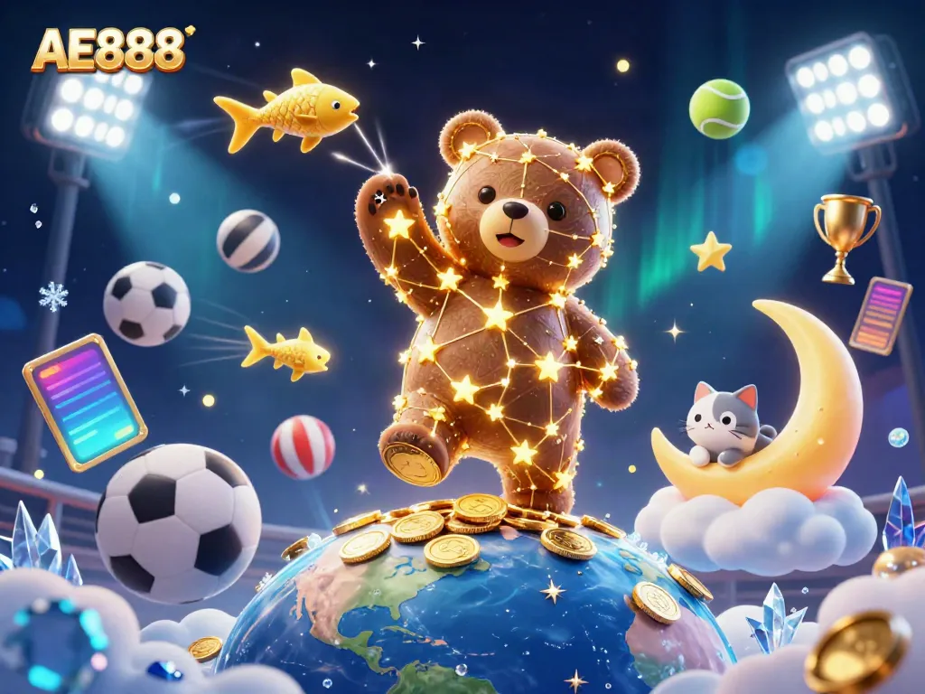 Experience the thrill of AE888 with dynamic casino-themed elements, showcasing adventure and winnings.