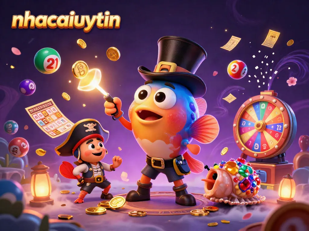 Win big with nhacaiuytin as the anglerfish attracts golden coins in this vibrant casino scene.
