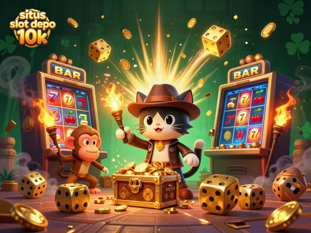 Experience excitement at situs slot depo 10k with a lively 3D scene of a cat explorer and treasure!