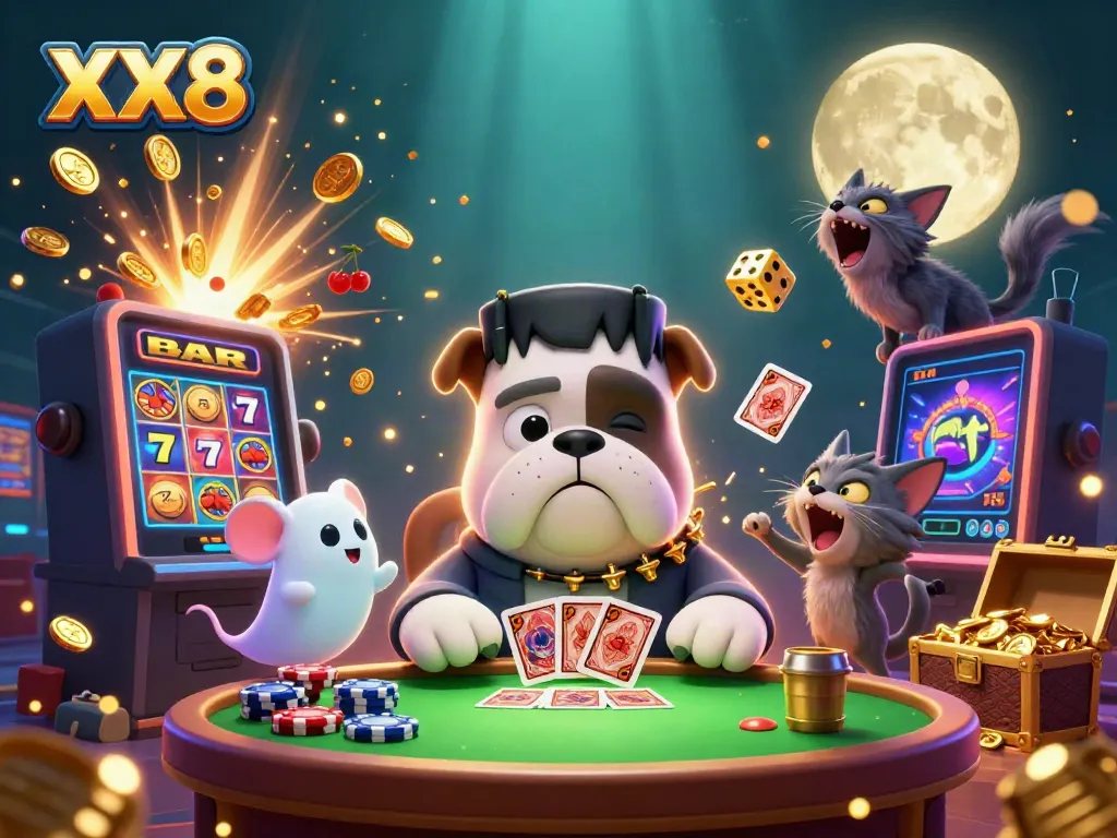 XX8's 3D casino scene with characters and dynamic gaming elements showcasing vibrant action.