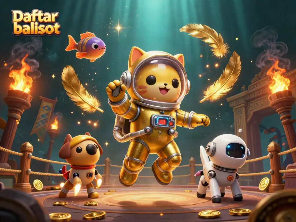 Spin to win with Daftar balisot, featuring a vibrant 3D gaming scene of cosmic characters.