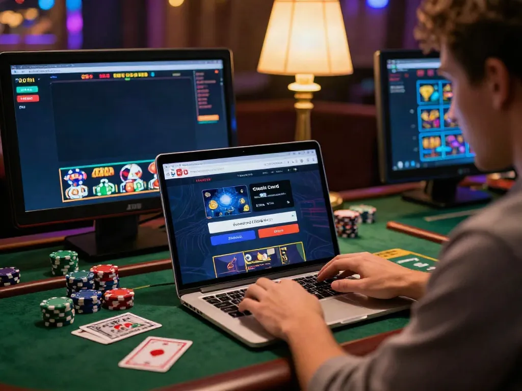 Casinos that accept credit cards: Engaging online gaming scene with player exploring casino offers.