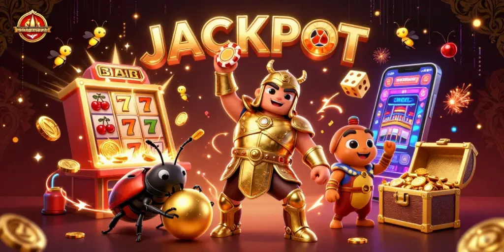 Experience the thrill of apinagamarkas as victorious characters celebrate a casino jackpot.