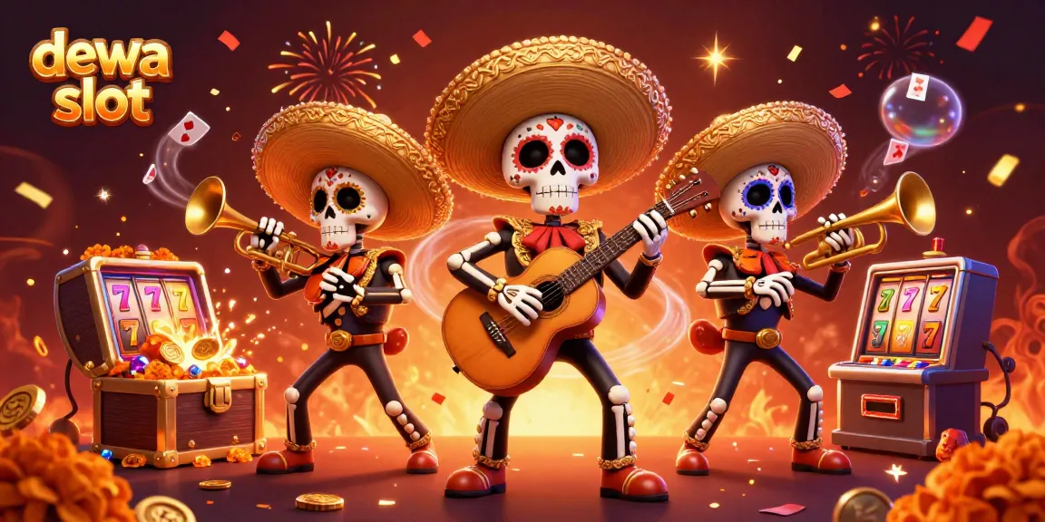 Experience the vibrant dewa slot scene with a mariachi band and exploding treasures in a festive atmosphere.