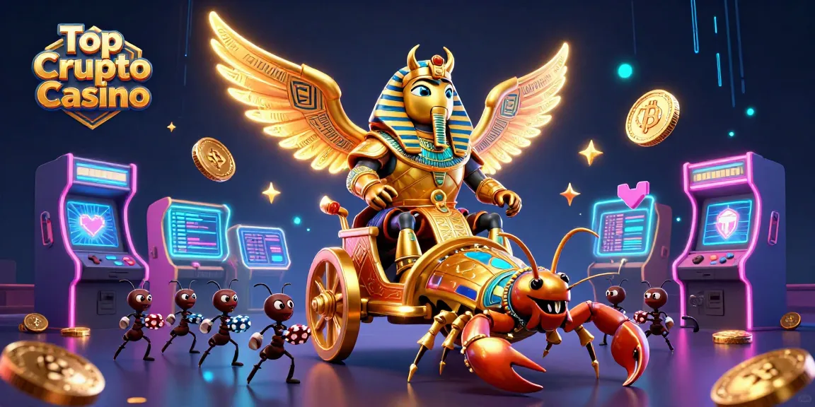 Experience the excitement of the Top Crypto Casino with vibrant 3D visuals showcasing unique gaming elements.
