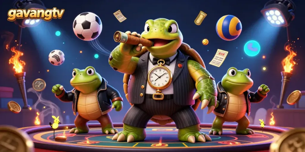Experience thrilling gaming excitement with GavangTV’s unique characters and vibrant casino elements.