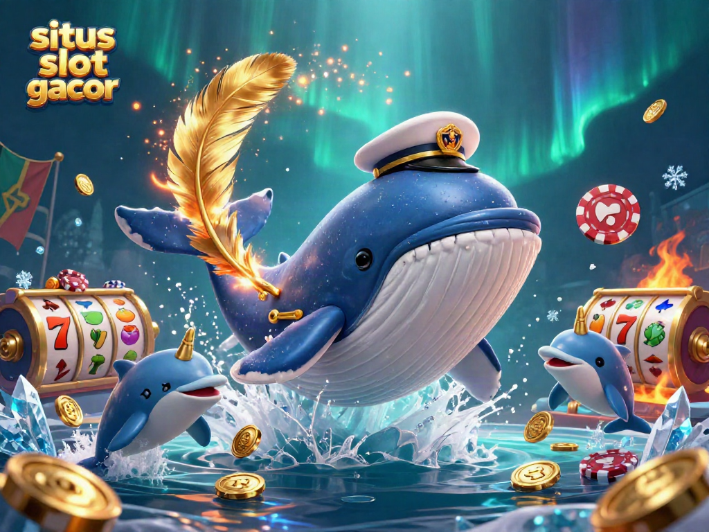 Experience the thrill of situs slot gacor with this vibrant casino-themed illustration featuring playful sea creatures.