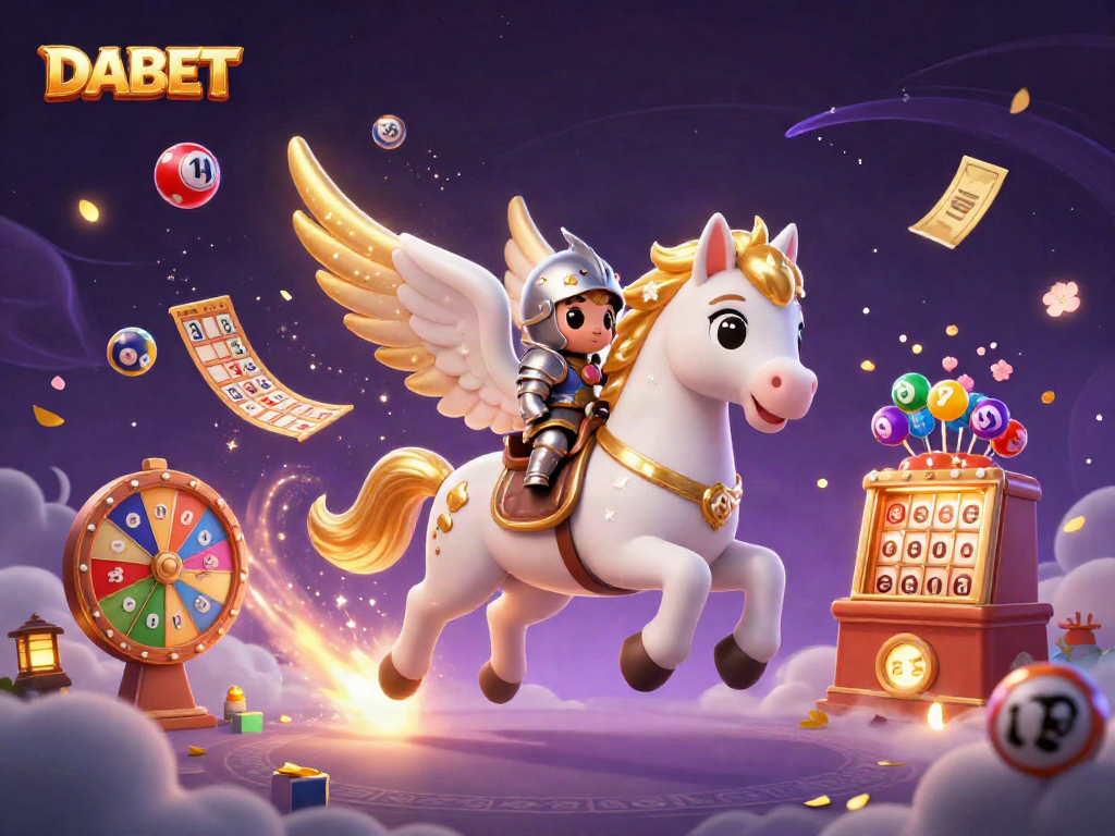 DABET engages players with vibrant lottery and gaming action in a dynamic 3D illustration.