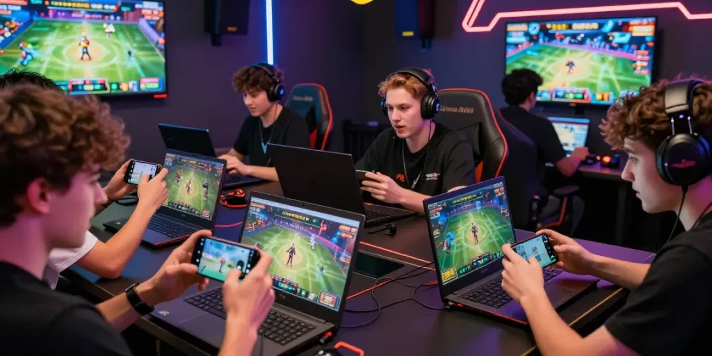 Exciting gaming scene showcasing lotus365 with diverse players engaged in competitive gaming.